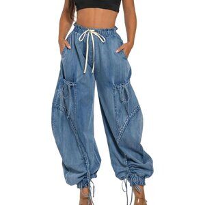 Women's Baggy Cargo Joggers Plus Size High Waisted Wide Leg Denim Pant
